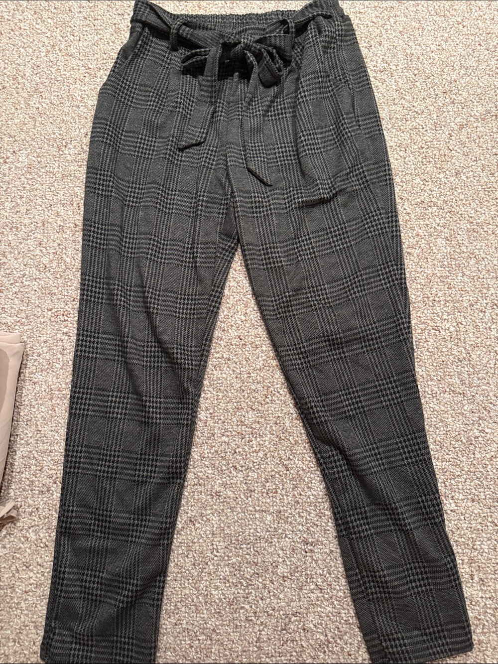 Plaid Drawstring Women’s Pants - Black